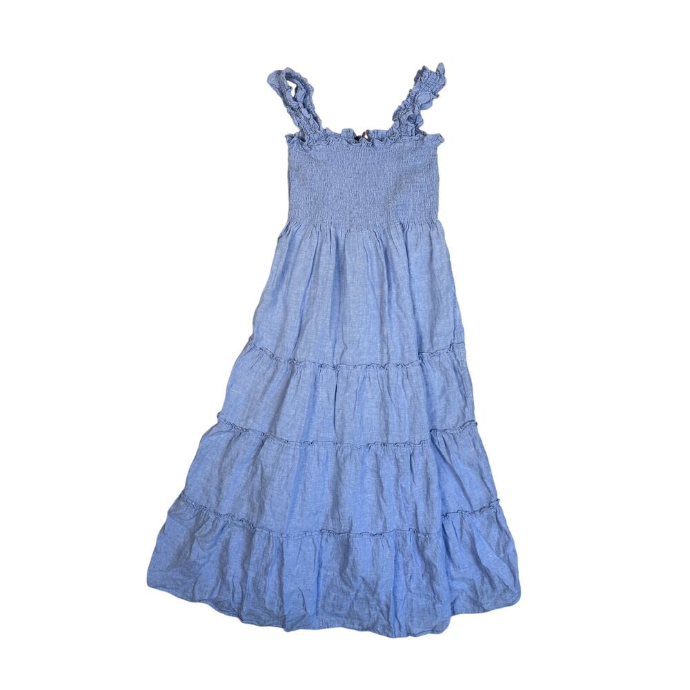 Quince European Linen Smocked Midi Dress French Blue Small
